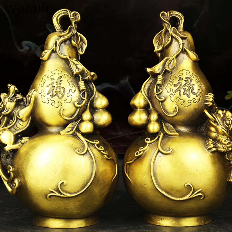Copper Gourd and Pixiu Ornaments Crafts Home Decoration Feng Shui Accessories Housewarming Gift Sculpture Decor Attract Wealth