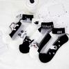 5Pairs/lot Summer Socks Black and White Cat Glass Silk Breathable Female Socks Simple Short Socks