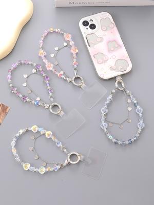 Nuovo Pendente per Cellulare a Forma di Cuore con Doppia Catena, Placcato, con Perla a Stella a Cinque Punte e Cartoncino Trasparente