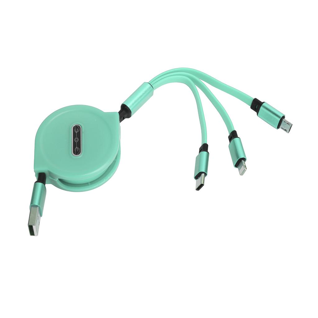 3 in 1 Multi Retractable Charger Cable 3A with TypeC for IOS Micro USB Connector 1.1M(Green )