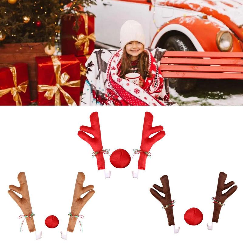 Reindeer Decoration Elk Antler Car Vehicle Nose Horn Costume Decor Set Rudolph Christmas Reindeer Antlers Red Nose Ornaments 1PC