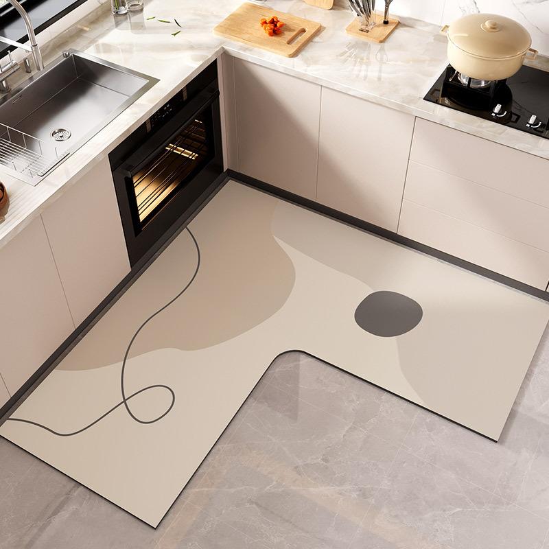 100*100CM L-shaped Diatom Mud Corner Water-absorbing Floor Mat, Household Water-absorbing, Oil-absorbing and Anti-slip Kitchen Mat