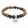 Lotus Yoga Tree of Life Pendant Mala Bracelet with Volcanic Stone & Tiger Eye
