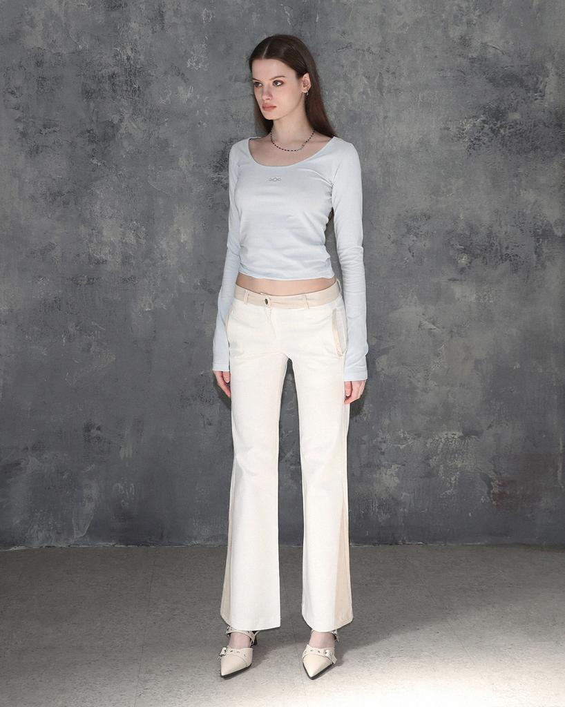 Maegolenseoul Metal Tri-Eclipse Leather Mix Bootcut Pants White