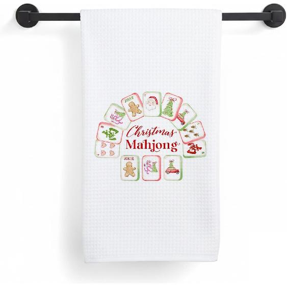 Chinoiserie Mahjong Kitchen Towels, Mahjong Lovers Players Gifts Dish Tea Towels, Mah Jong with Mah Girls Decorative Hand Towel for Kitchen Bathroom, Mahjong 8
