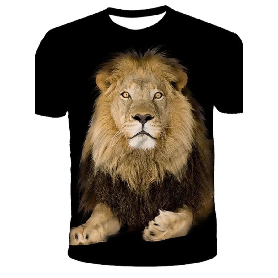 Menn Vår Sommer Dyremønster T-skjorter Mote Løvetrykk Rund Hals Kortermet 3D T-skjorte