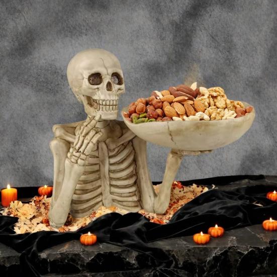 Halloween Skull Candy Bowl Scary Skeleton Key Fruit Snack Storage Tray Resin Punk Skull Decor for Home Tabletop Party Bar