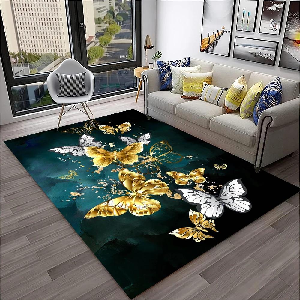 3D luxusní koberec Dream Butterfly Flower pro domácí obývací pokoj Ložnice Pohovka Rohožka Dekor, Koberec na dětské hřiště Protiskluzová podložka na podlahu
