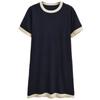 Fashion Style 2024 Autumn New Women's Clothing Plain Stitch Black, Short Sleeve round Neck Short Dress 5536105