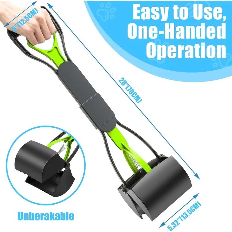 Long Handle Jaw Clamp Poop Scooper Heavy Duty Pet Waste Grabber Foldable Portable for Dogs Puppies Cats No Bend Tool