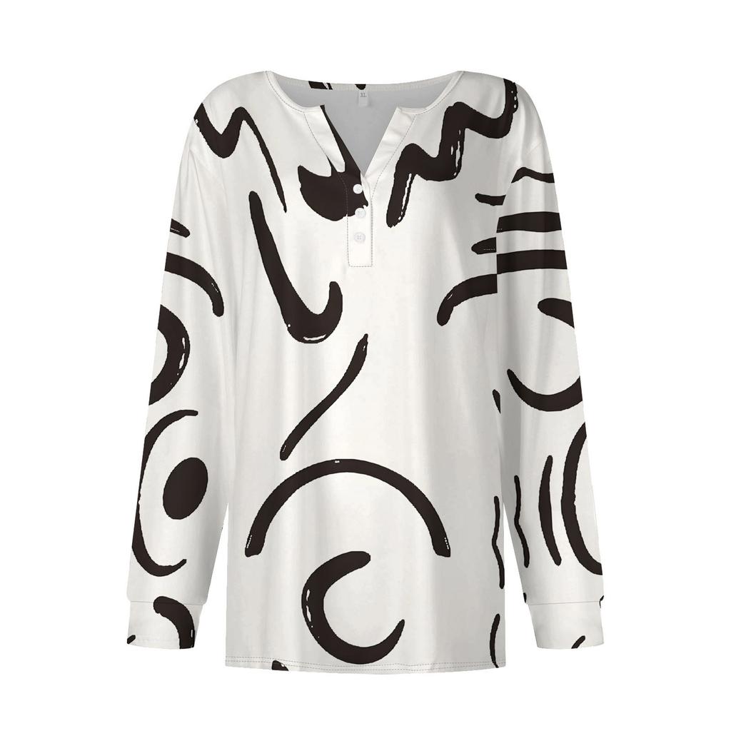 Women's T Shirt Tee Button Long Sleeve Daily Weekend Fashion Basic V- Neck Regular Top