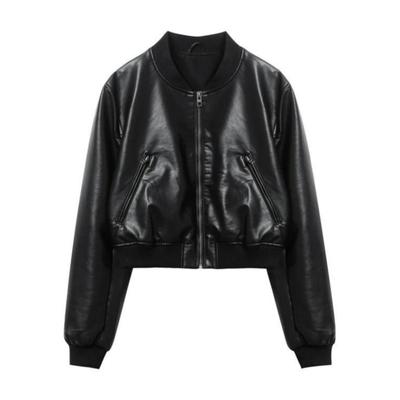 Vintage Jacket Fall Ladies Faux Leather Slim Commuter Style Coat Urban Chic