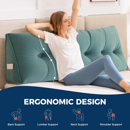 Kopfteil Rückenlehne Keil Dreieckskissen mit Seitentasche Abnehmbarer Bezug Kopfteil Keilkissen für Tagesbett Studentenwohnheim Bett Lesen Arbeiten