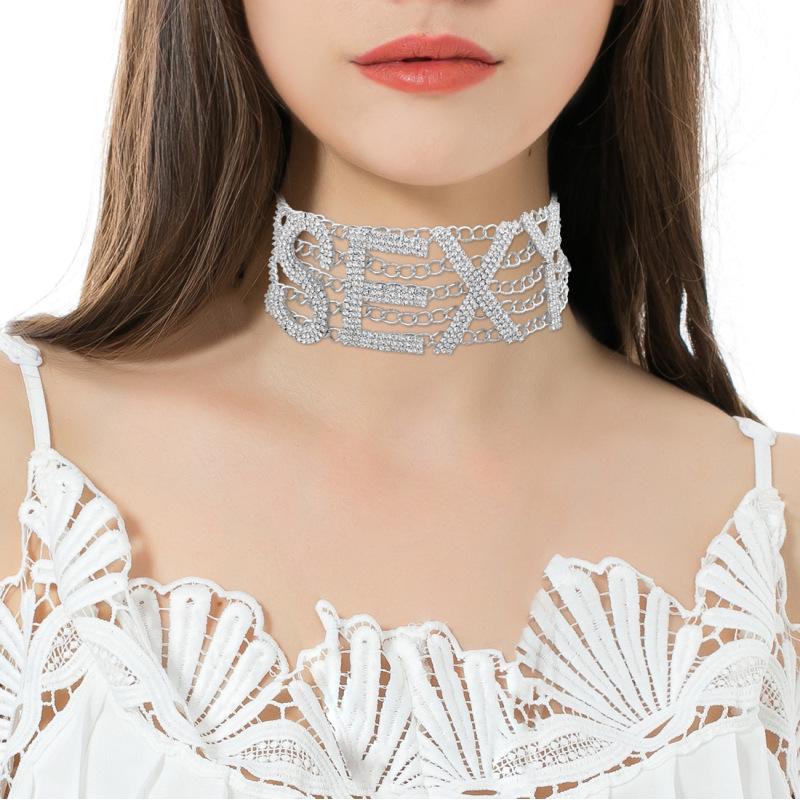 RUI RUI YU Women's Luxury Necklace Jewelry, Individual SEXY Pattern Rhinestone Choker Alloy Wide Necklace