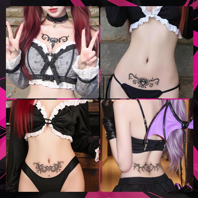 Herbal Semi-Permanent Waterproof Succubus Tattoo Sticker for Women - Long-Lasting, Scar-Covering, High-End Design for Chest, Waist, and Abdomen