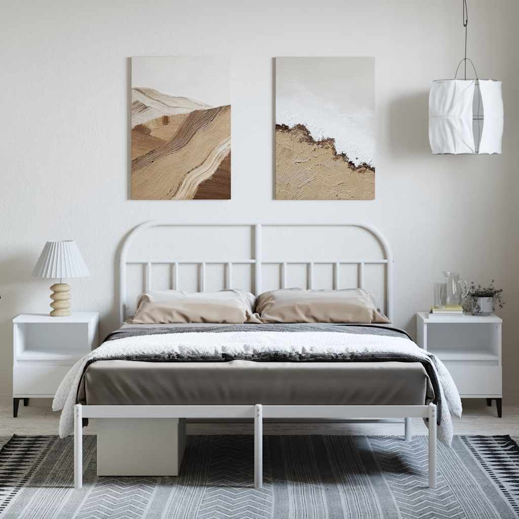 Vidaxl Metalowa Rama Łóżka Z Wezgłowiem, Biała, 150X200 Cm