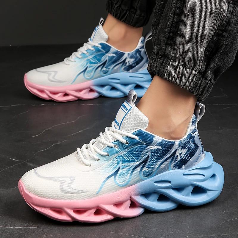 Men's Casual Sports Shoes Breathable Lightweight Flame Print Sports Shoes Summer Outdoor Tennis Running Hiking Shoes for Men