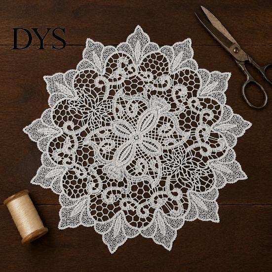Dekorative Runde Deckchen Weißes Spitzen-Deckchen, Retro-Platzset, Bestickte Tischdecke, Stoff-Untersetzer Elegant für Hochzeit Brautparty Esstisch-Dekoration