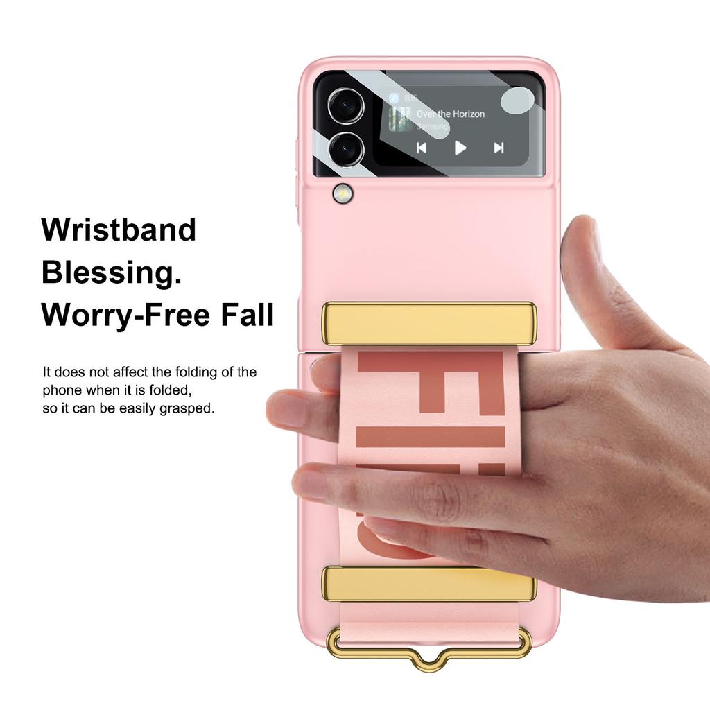 Ultra-Thin Phone Case for Samsung Galaxy Z Flip 4 Fashion All-inclusive Shell with Wristband Bracket Cover for Galaxy Z Flip 3