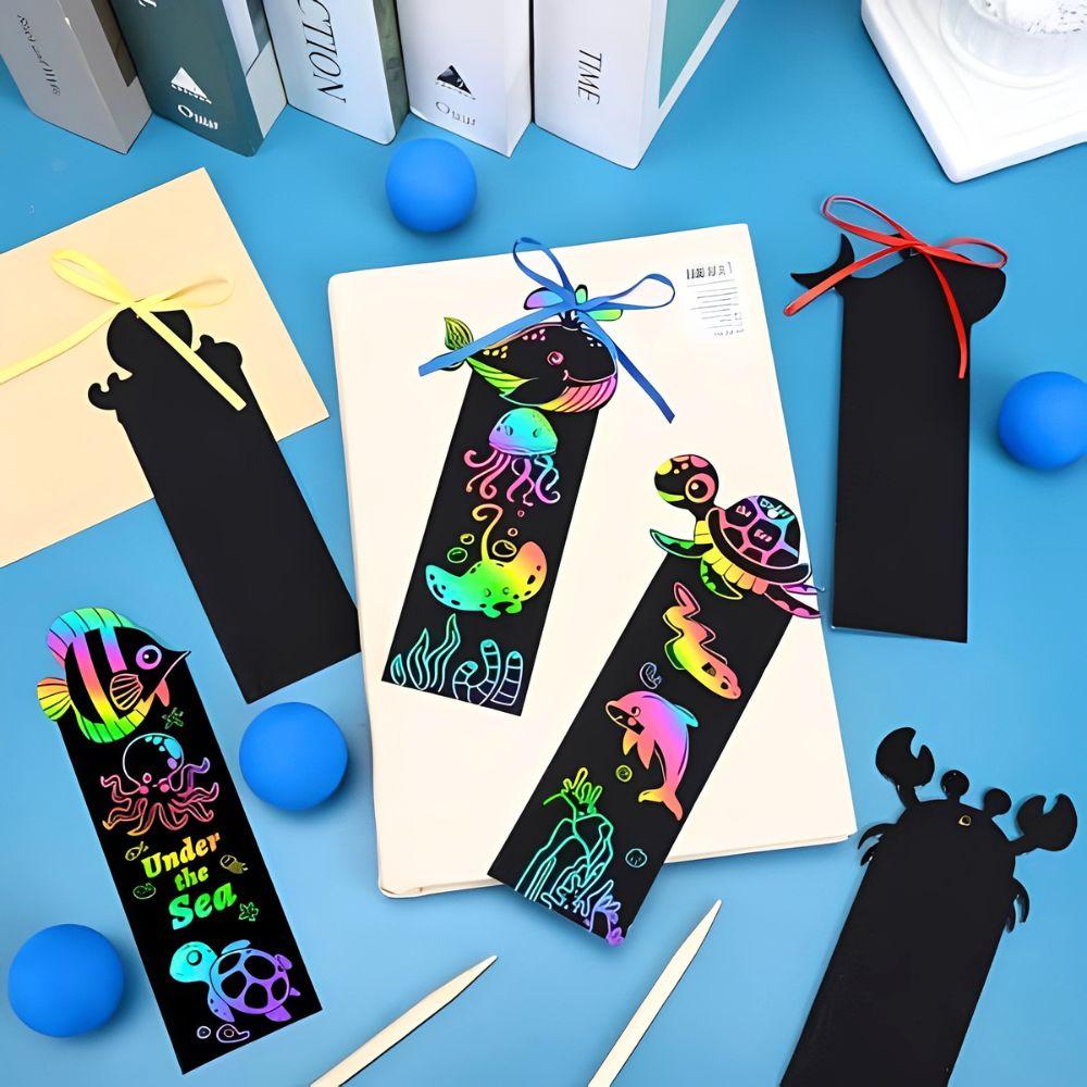 12/24pcs Colorful Scratch Off Bookmarks Kit, Assorted Animal Shaped Rainbow DIY Craft Supplies, Party Gifts Decorations YMY