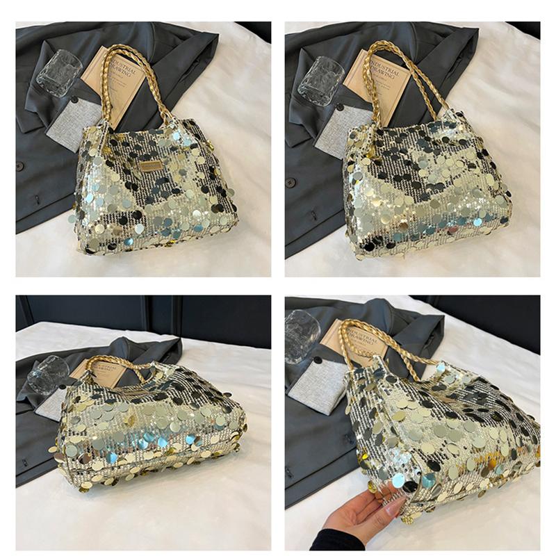 Yogodlns New Shiny Sequins Women's Shoulder Shopping Bag Glitter Handbag Large Capacity Clutch Purse Fashion Party Accessory for Ladies