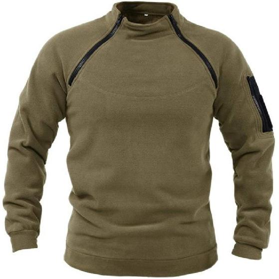 Felpa con colletto alto in pile da uomo, autunno inverno, calda, larga, tinta unita, traspirante, pullover tattico da esterno per l'uso quotidiano