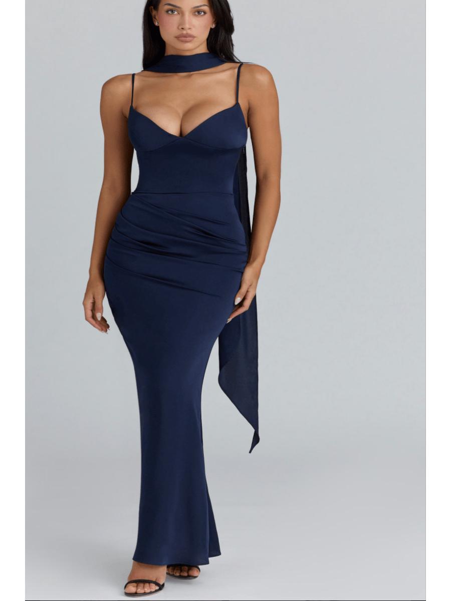 European & American Women s Backless Bodycon Dress: Sexy Spaghetti Strap, Slim Fit, Pleated, Long. L