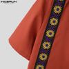 INCERUN Summer Men Lapel Short Sleeve Button Embroidery Casual Loose Short Shirts