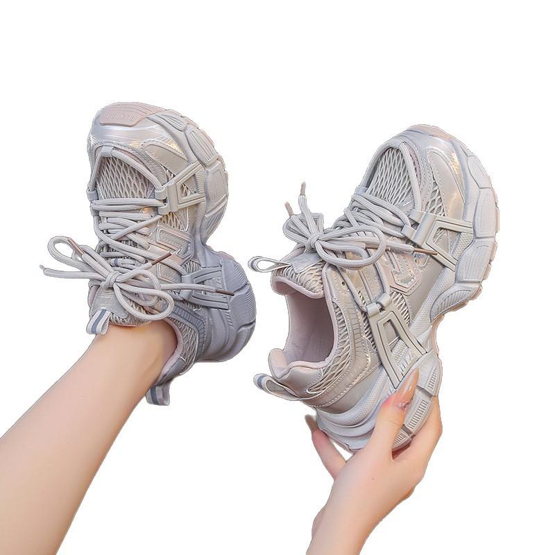2025 summer new paris dad shoes women's thick sole heightening small mesh breathable sports casual white shoes