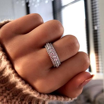 Huitan Promise Rings with Round Cubic Zirconia Bling Wedding Bands Female Rings for Engagement Party Luxury Trendy Women Jewelry