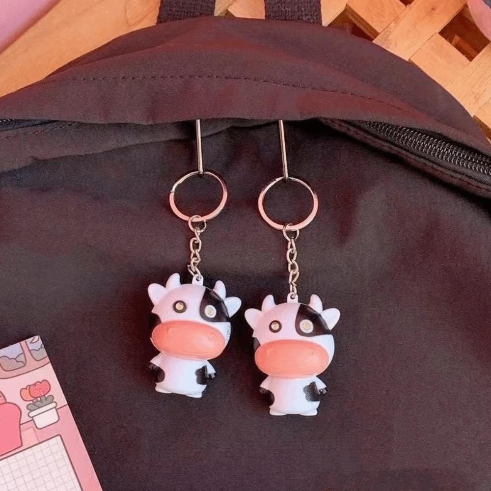 Mini Cow Sound Light Fidget Keychain Cartoon LED Eyes Cow Pendant Cow Bag Pendant Daily Decor