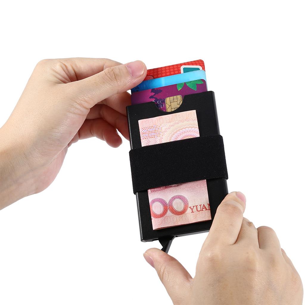 Portable Aluminium Alloy RFID Card Holder Credit Card Box Case Organizer with Elastic Band