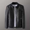 Men Stand Collar Faux Leather Jacket Zip Up Motorcycle Casual Long Sleeve Outerwear Coat