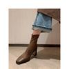 Retro Thick Heel Short Boots Women's Short Tube Splicing High Heel Square Head Elastic Thin Boots