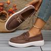 Women's Fashi Faux Suede Loafers Metal Buckle Slip  Thick Sole Platform Sneakers Casual Comfort Daily Walking Shoes Lady
