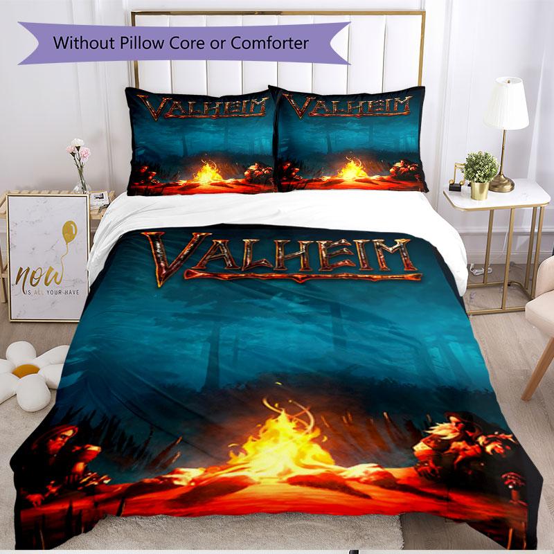 3pcs Duvet Cover Set (1*Duvet Cover + 2*Pillowcase, Without Core), Valheim Print Soft All‑Season Bedding Set, Home Bedroom Decor Gift