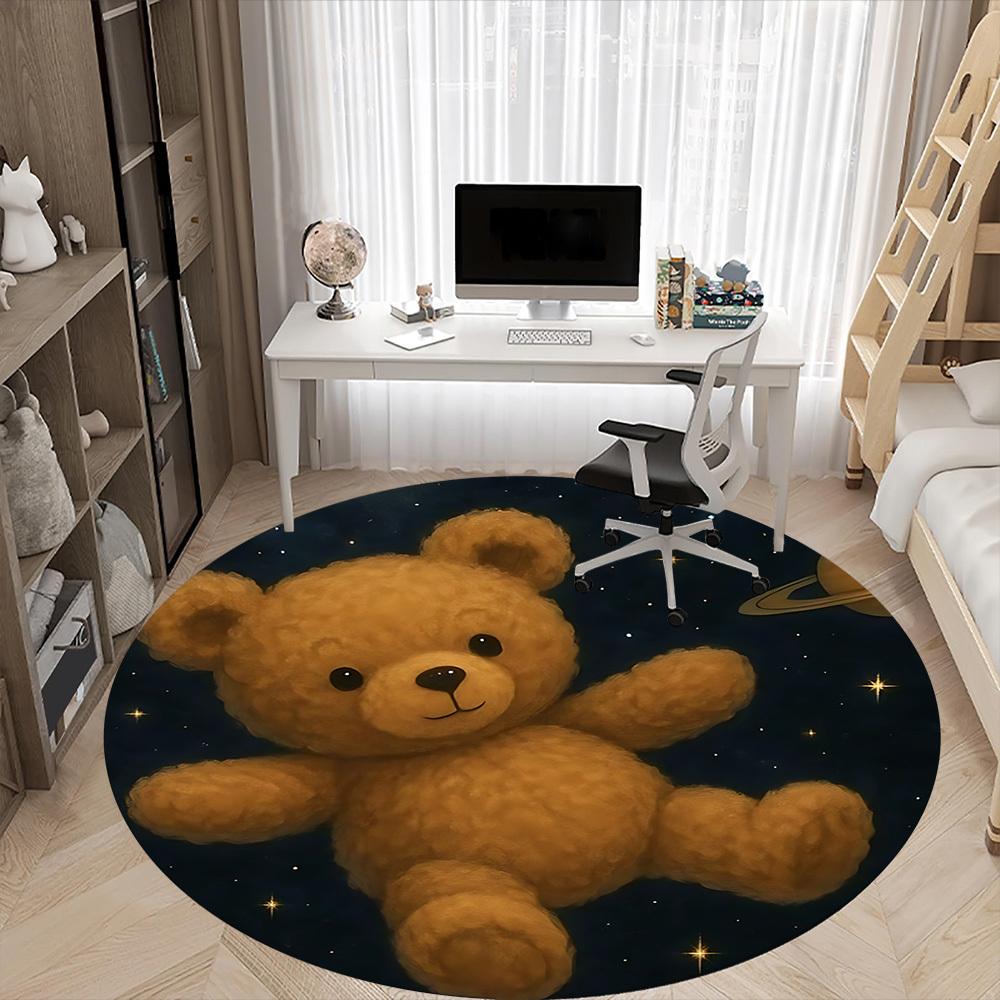 1PC Teddy Space Office Round Area Rug, Mat Suitable ForOffice, Under Office Chairs Bedroom Living Room Home Decor, Room Deco