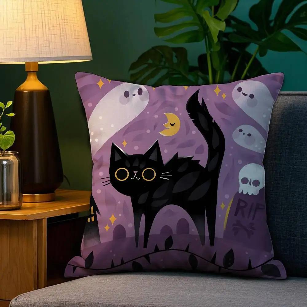 Halloween Cute Purple Cat Pillow Case Plush Fabric Soft Double Sided Print Sofa Cushion Cover Throw Pillow Covers