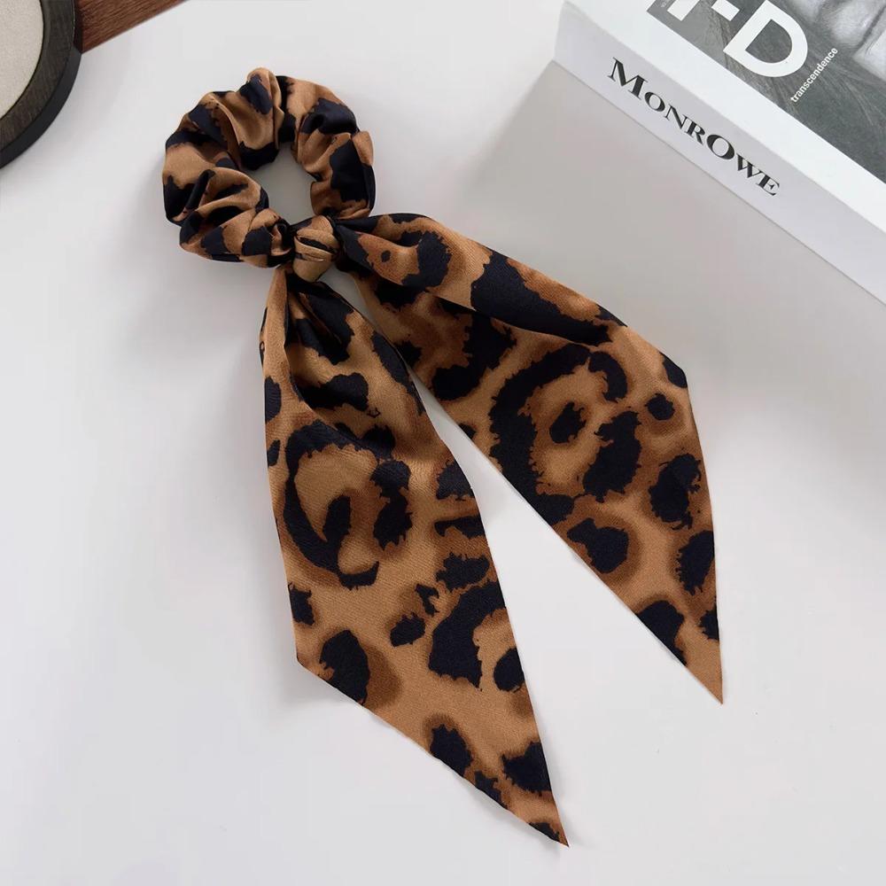 Leopard Print Bow Ribbon Large Scrunchies High Elastic Hair Ties for Women Ponytail Holder Hot Selling Daily