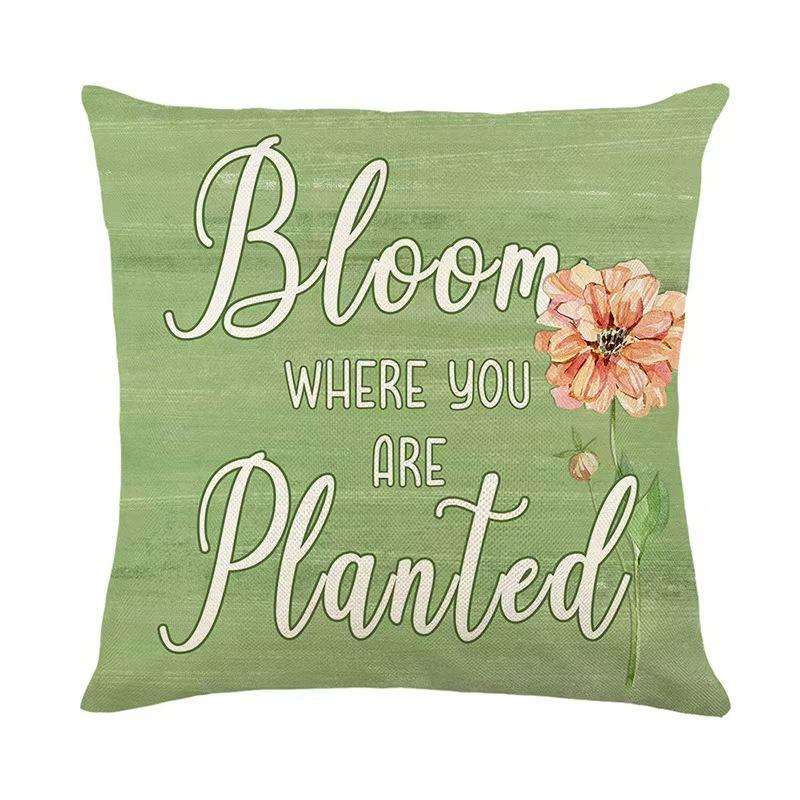 Spring Home Tulip Pattern Linen Print Indoor Sofa Living Room Season Decorative Throw Pillow Cover