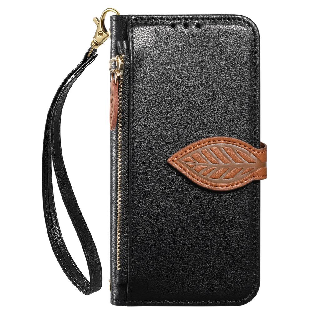iPhone 17 Leaf Leather Flip Case with Crossbody Strap