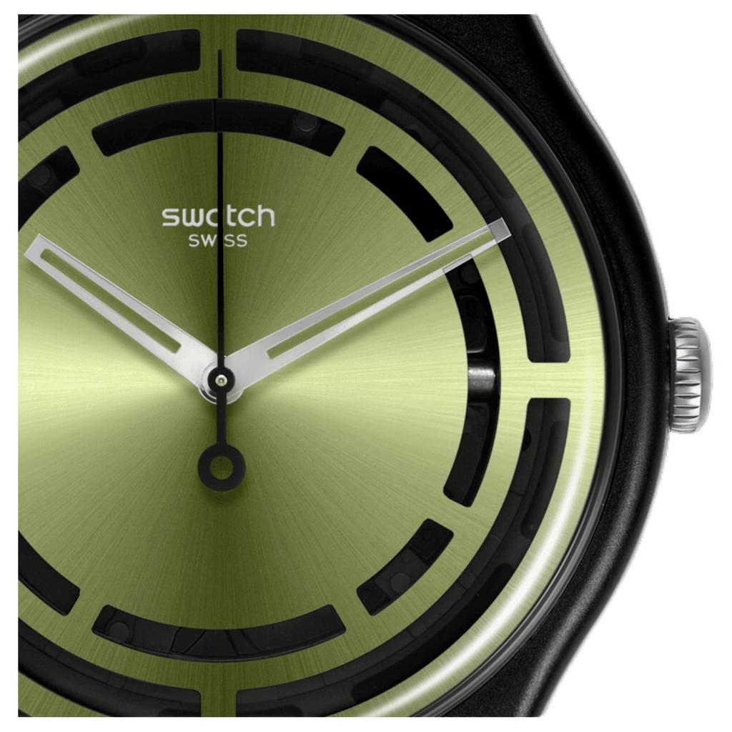 SWATCH Gent Series New Gent Series Quartz Movement Minimalist Green Light Swiss Watch 47.4mm Green Dial Plant Ceramic Case Silicone Strap SO32B117