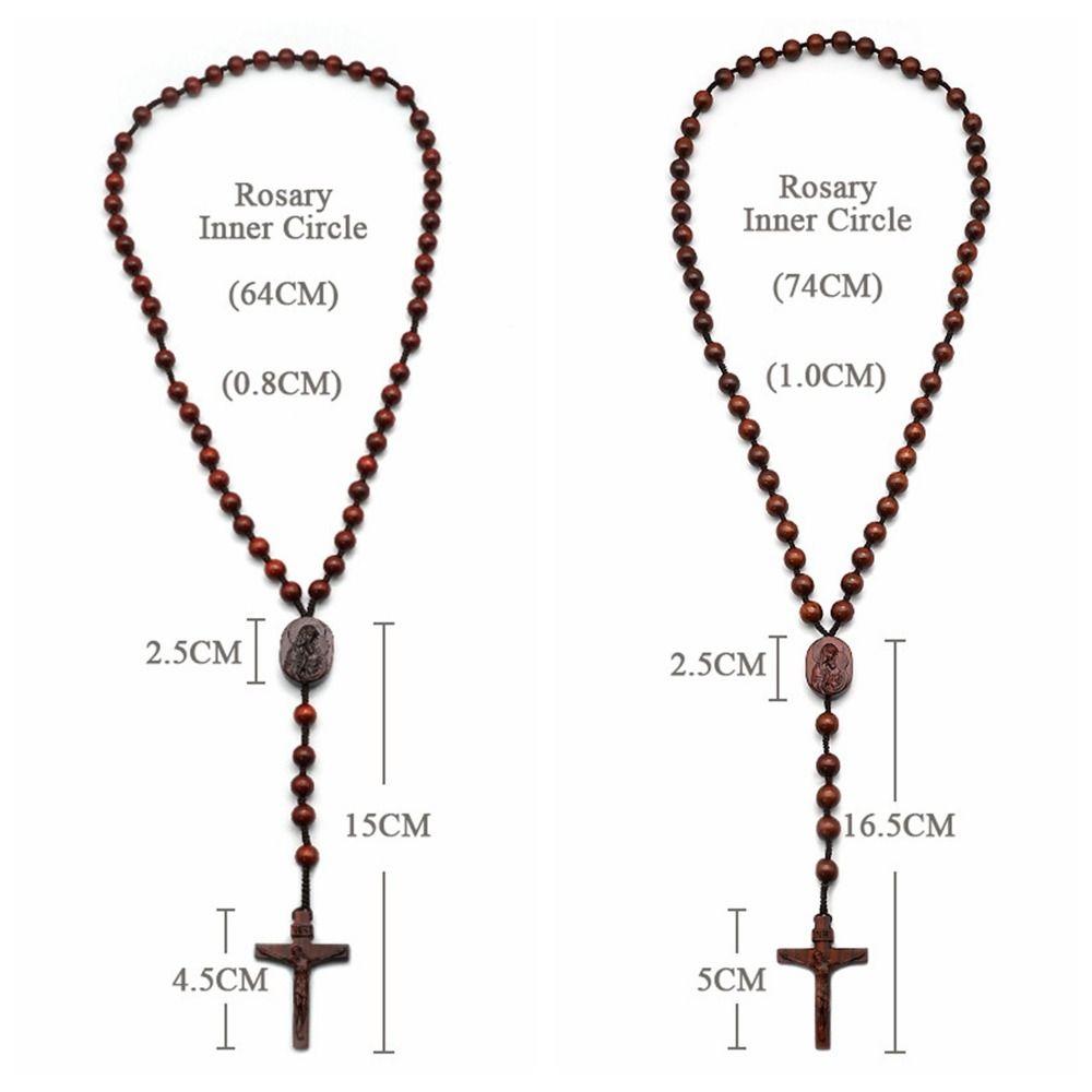 Religious Wood Beads Necklace with Storage Bag Crucifix Pendant Chain Handmade Rosary Necklace  Men