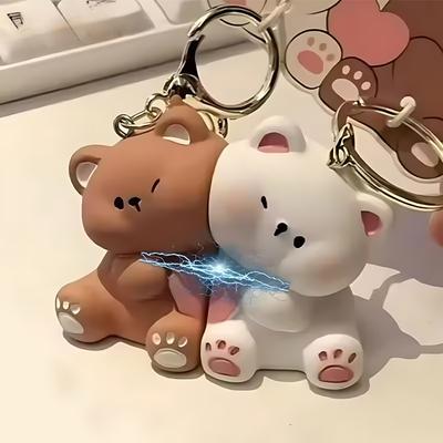 1-4Sets Cute Cartoon Bear Couple Magnetic Keychain Small Pendant Doll Small Gift Toy Resin Creative Keyring School Bag Pendant