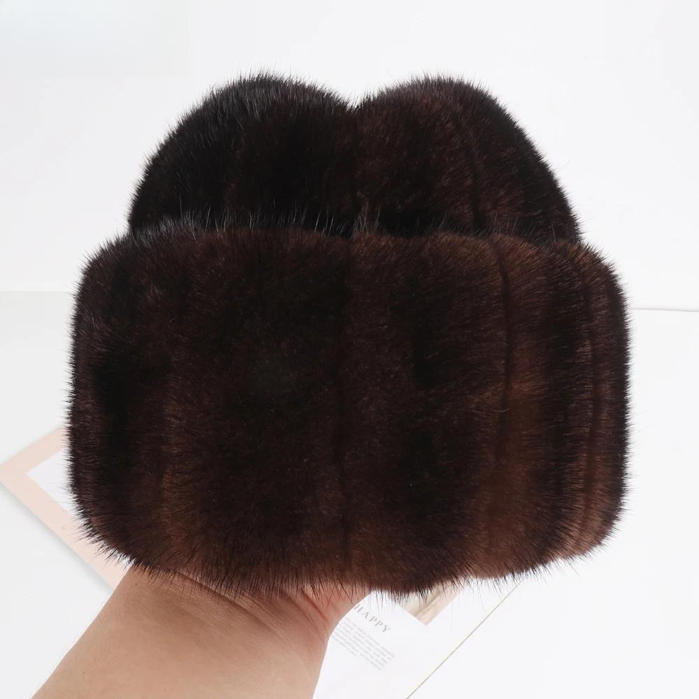 New Winter Men Luxury Real Mink Fur Hat Natural Warm Mink Fur Cap Russian Male Outdoor Genuine Real Mink Fur Fedoras Hats