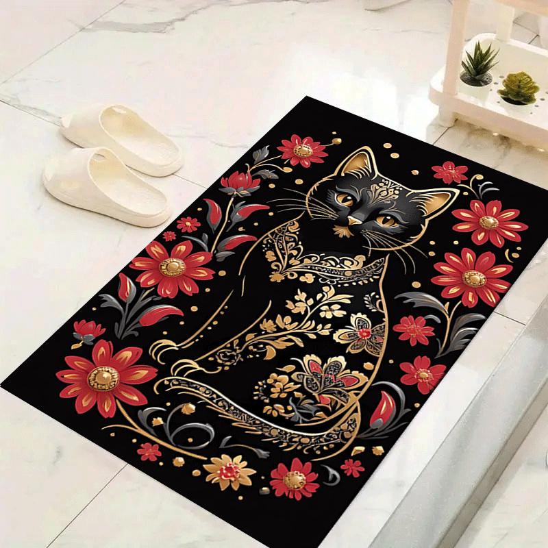 

1pc Mysterious black cat Print, Design Indoor Area Rug, Soft, Anti-Slip, and Durable Gaming Room Decor for Bedroom, Living Room, and Exercis 60cm by 90cm