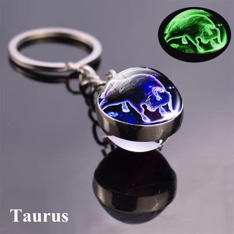 12 Constellations Glass Ball Keychain Zodiac Pendant Key Ring for Women Men