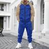 Mens Color Block Raglan Sleeve Hooded Zip Up Cargo Sweatshirt And Jogger Pants Two Piece Set