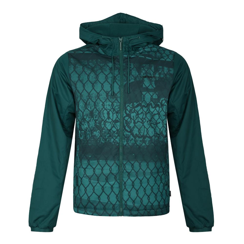 Adidas Neo Windbreaker Full Print Hooded Zipper Striped Windproof Jacket Men Jackets Green EC1997