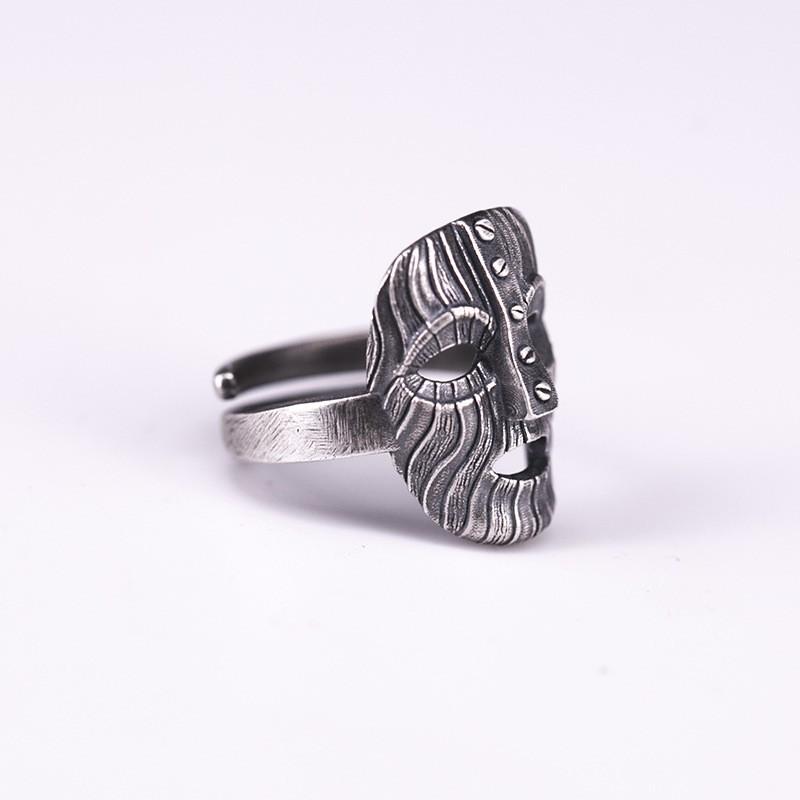 Adjustable Open Ring Men Women Vintage Distressed Face Design Copper Plated Geometric Statement